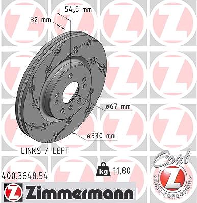 Zimmermann 1x Bremsscheibe Vorderachse Links [Hersteller-Nr. 400.3648.54] für Mercedes-Benz von Zimmermann