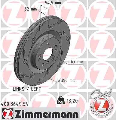 Zimmermann 1x Bremsscheibe Vorderachse Links [Hersteller-Nr. 400.3649.54] für Mercedes-Benz von Zimmermann