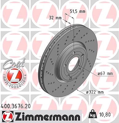 Zimmermann 1x Bremsscheibe [Hersteller-Nr. 400.3676.20] für Mercedes-Benz von Zimmermann