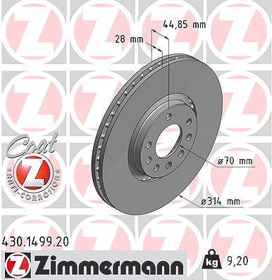 Zimmermann Bremsscheibe [Hersteller-Nr. 430.1499.20] für Cadillac, Opel, Saab von Zimmermann