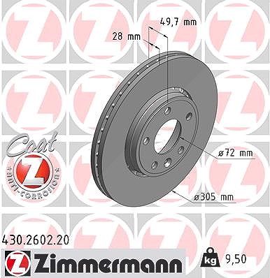 Zimmermann Bremsscheibe [Hersteller-Nr. 430.2602.20] für Nissan, Opel, Renault von Zimmermann