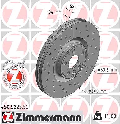 Zimmermann 1x Bremsscheibe [Hersteller-Nr. 450.5225.52] für Jaguar, Land Rover von Zimmermann