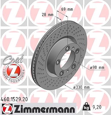 Zimmermann 1x Bremsscheibe Vorderachse Links [Hersteller-Nr. 460.1529.20] für Porsche von Zimmermann