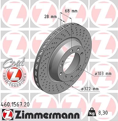 Zimmermann 1x Bremsscheibe Hinterachse Rechts [Hersteller-Nr. 460.1567.20] für Porsche von Zimmermann