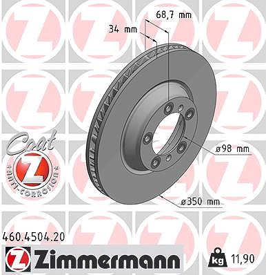 Zimmermann 1x Bremsscheibe Vorderachse Links [Hersteller-Nr. 460.4504.20] für Porsche von Zimmermann