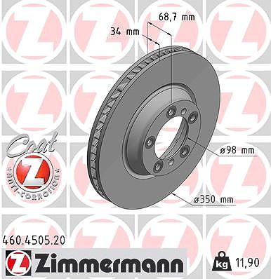 Zimmermann 1x Bremsscheibe Vorderachse Rechts [Hersteller-Nr. 460.4505.20] für Porsche von Zimmermann