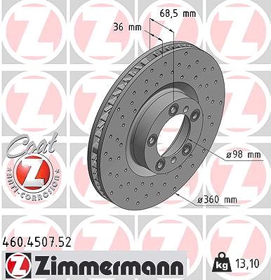 Zimmermann 1x Bremsscheibe Vorderachse Rechts [Hersteller-Nr. 460.4507.52] für Porsche von Zimmermann