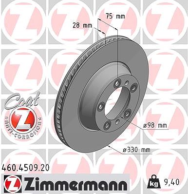 Zimmermann 1x Bremsscheibe Hinterachse Rechts [Hersteller-Nr. 460.4509.20] für Porsche von Zimmermann