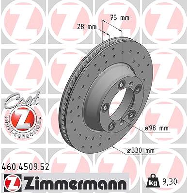 Zimmermann 1x Bremsscheibe Hinterachse Rechts [Hersteller-Nr. 460.4509.52] für Porsche von Zimmermann