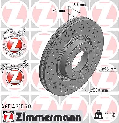 Zimmermann 1x Bremsscheibe Vorderachse Links [Hersteller-Nr. 460.4510.70] für Porsche von Zimmermann