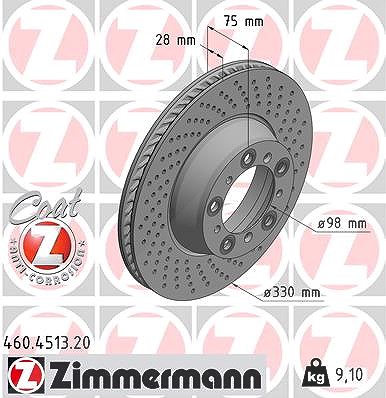 Zimmermann 1x Bremsscheibe Hinterachse Rechts [Hersteller-Nr. 460.4513.20] für Porsche von Zimmermann