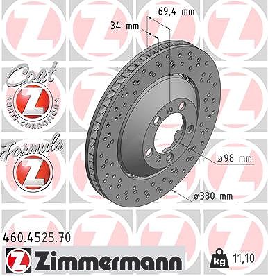 Zimmermann 1x Bremsscheibe Vorderachse Rechts [Hersteller-Nr. 460.4525.70] für Porsche von Zimmermann