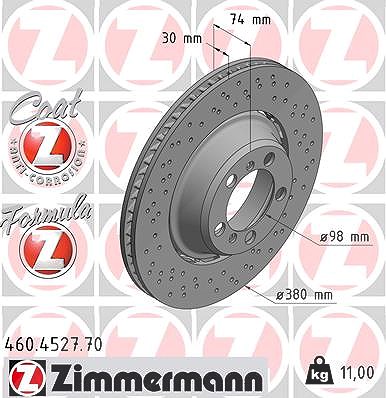 Zimmermann 1x Bremsscheibe Hinterachse Rechts [Hersteller-Nr. 460.4527.70] für Porsche von Zimmermann