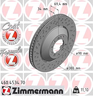 Zimmermann 1x Bremsscheibe Vorderachse Links [Hersteller-Nr. 460.4534.70] für Porsche von Zimmermann