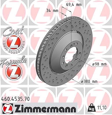 Zimmermann 1x Bremsscheibe Vorderachse Rechts [Hersteller-Nr. 460.4535.70] für Porsche von Zimmermann