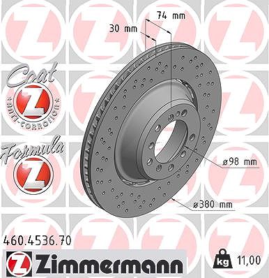 Zimmermann 1x Bremsscheibe Hinterachse Links [Hersteller-Nr. 460.4536.70] für Porsche von Zimmermann