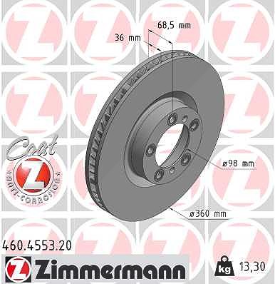 Zimmermann 1x Bremsscheibe Vorderachse Links [Hersteller-Nr. 460.4553.20] für Audi, Porsche von Zimmermann