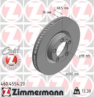 Zimmermann 1x Bremsscheibe Vorderachse Rechts [Hersteller-Nr. 460.4554.20] für Audi, Porsche von Zimmermann