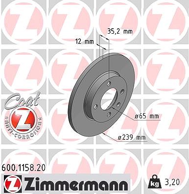 Zimmermann Bremsscheibe [Hersteller-Nr. 600.1158.20] für Audi, Seat, VW von Zimmermann