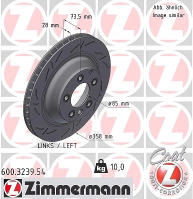 Zimmermann 1x Bremsscheibe Hinterachse Links [Hersteller-Nr. 600.3239.54] für VW, Audi, Porsche von Zimmermann