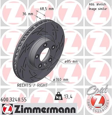 Zimmermann 1x Bremsscheibe Vorderachse Rechts [Hersteller-Nr. 600.3248.55] für Porsche, VW von Zimmermann