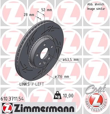 Zimmermann 1x Bremsscheibe Vorderachse Links [Hersteller-Nr. 610.3711.54] für Ford, Land Rover, Volvo von Zimmermann