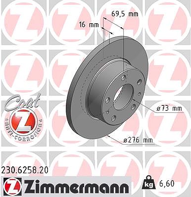 Zimmermann Bremsscheibe Hinterachse Voll [Hersteller-Nr. 230.6258.20] für Iveco von Zimmermann