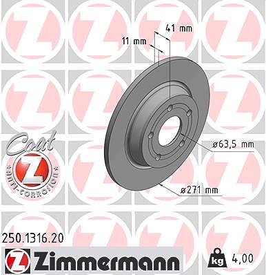 Zimmermann Bremsscheibe Hinterachse Voll [Hersteller-Nr. 250.1316.20] für Ford von Zimmermann