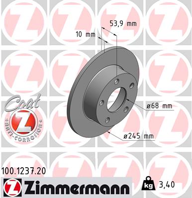 Bremsscheibe Hinterachse Zimmermann 100.1237.20 von Zimmermann