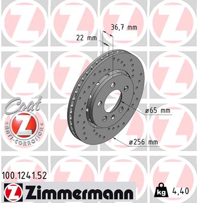 Bremsscheibe Hinterachse Zimmermann 100.1241.52 von Zimmermann