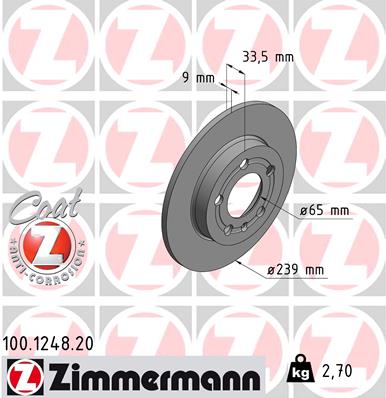 Bremsscheibe Hinterachse Zimmermann 100.1248.20 von Zimmermann