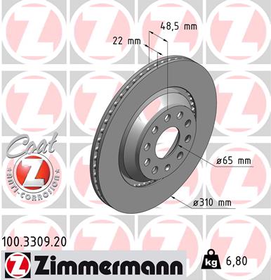 Bremsscheibe Hinterachse Zimmermann 100.3309.20 von Zimmermann