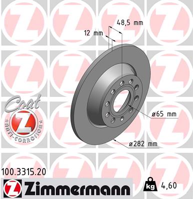 Bremsscheibe Hinterachse Zimmermann 100.3315.20 von Zimmermann