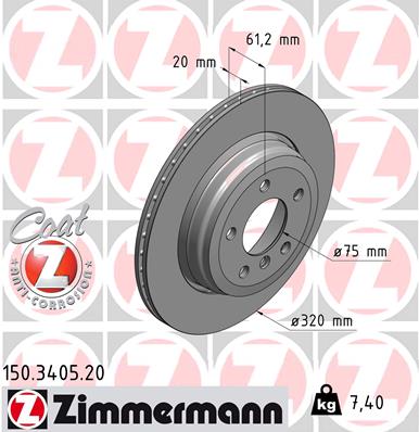 Bremsscheibe Hinterachse Zimmermann 150.3405.20 von Zimmermann