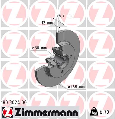 Bremsscheibe Hinterachse Zimmermann 180.3024.00 von Zimmermann