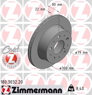 Bremsscheibe Hinterachse Zimmermann 180.3032.20 von Zimmermann