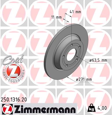 Bremsscheibe Hinterachse Zimmermann 250.1316.20 von Zimmermann