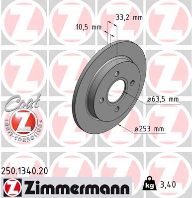 Bremsscheibe Hinterachse Zimmermann 250.1340.20 von Zimmermann