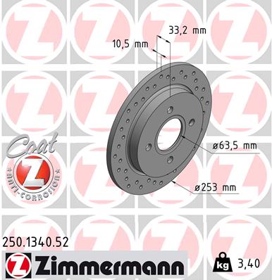 Bremsscheibe Hinterachse Zimmermann 250.1340.52 von Zimmermann