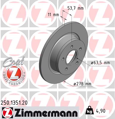 Bremsscheibe Hinterachse Zimmermann 250.1351.20 von Zimmermann