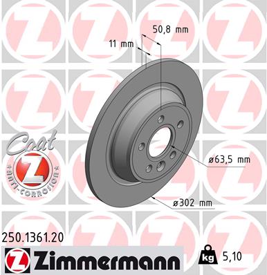 Bremsscheibe Hinterachse Zimmermann 250.1361.20 von Zimmermann