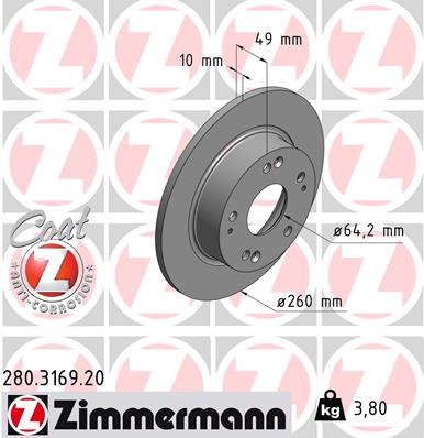 Bremsscheibe Hinterachse Zimmermann 280.3169.20 von Zimmermann