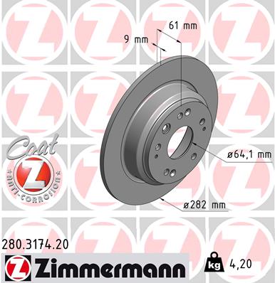 Bremsscheibe Hinterachse Zimmermann 280.3174.20 von Zimmermann