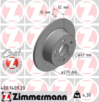 Bremsscheibe Hinterachse Zimmermann 400.1409.20 von Zimmermann