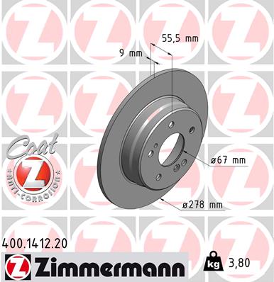 Bremsscheibe Hinterachse Zimmermann 400.1412.20 von Zimmermann