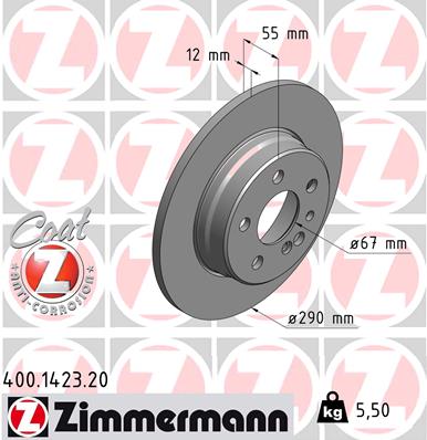 Bremsscheibe Hinterachse Zimmermann 400.1423.20 von Zimmermann