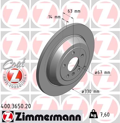 Bremsscheibe Hinterachse Zimmermann 400.3650.20 von Zimmermann