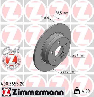 Bremsscheibe Hinterachse Zimmermann 400.3655.20 von Zimmermann