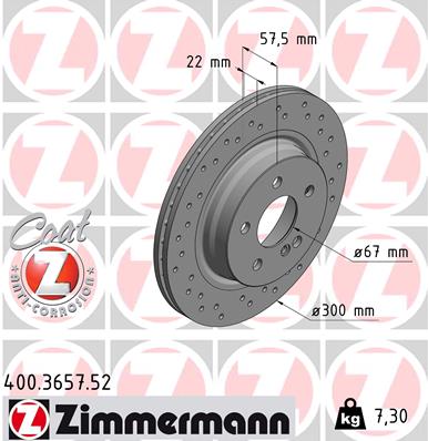 Bremsscheibe Hinterachse Zimmermann 400.3657.52 von Zimmermann