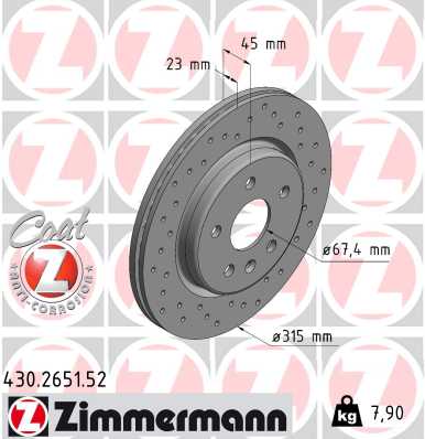 Bremsscheibe Hinterachse Zimmermann 430.2651.52 von Zimmermann